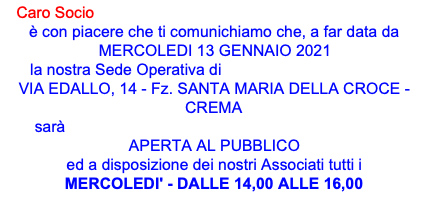 Vieni A Trovarci In Sede Dal 13 Gennaio 2021